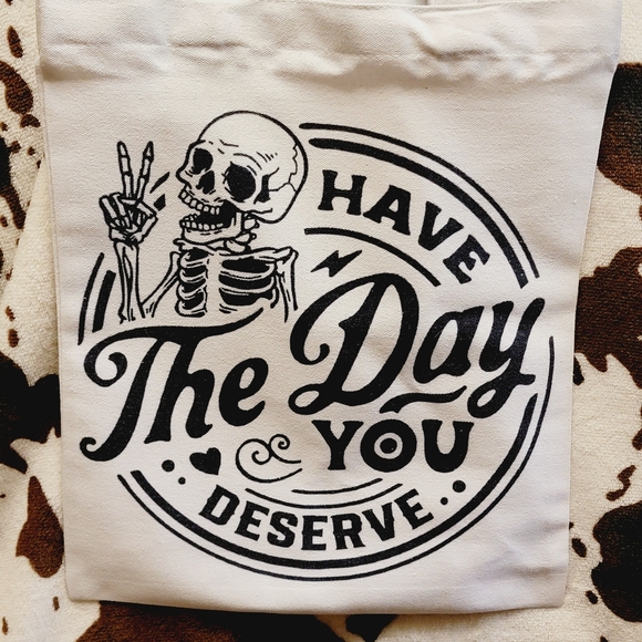 Skull Have The Day You Deserve Canvas Tote Bag - Picture 4 of 7